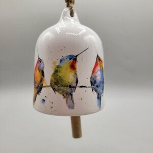 Hummers on a Wire by Dean Crouser Ceramic Bell Colorful Design Rope Hanger